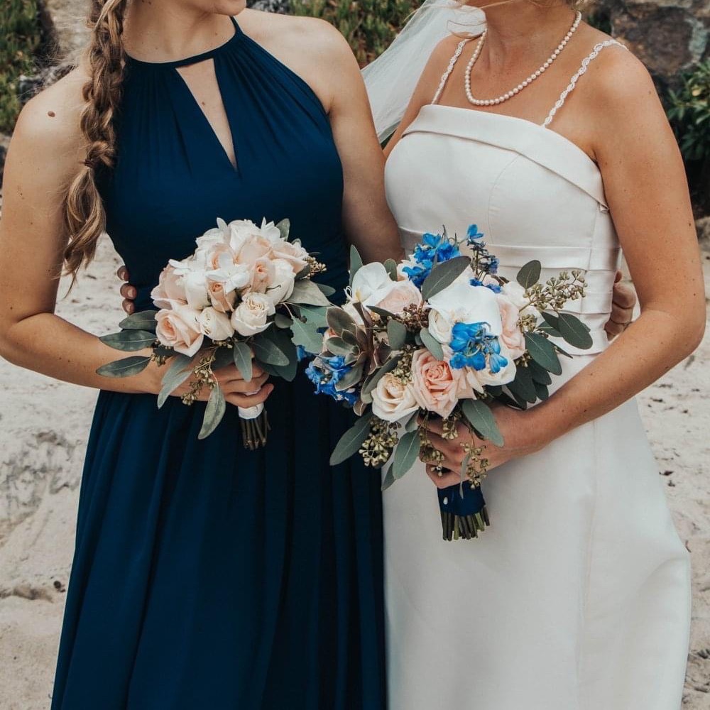 JJ’s House high-neck, navy bridesmaid dress